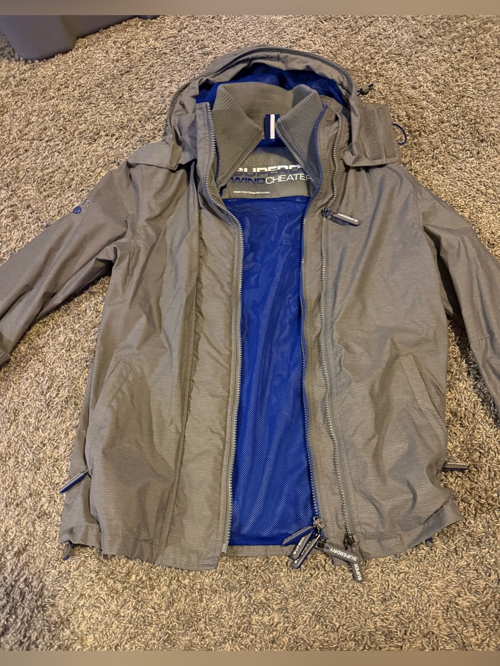 Men's Gray Hooded Jacket with Blue Lining-Superdry